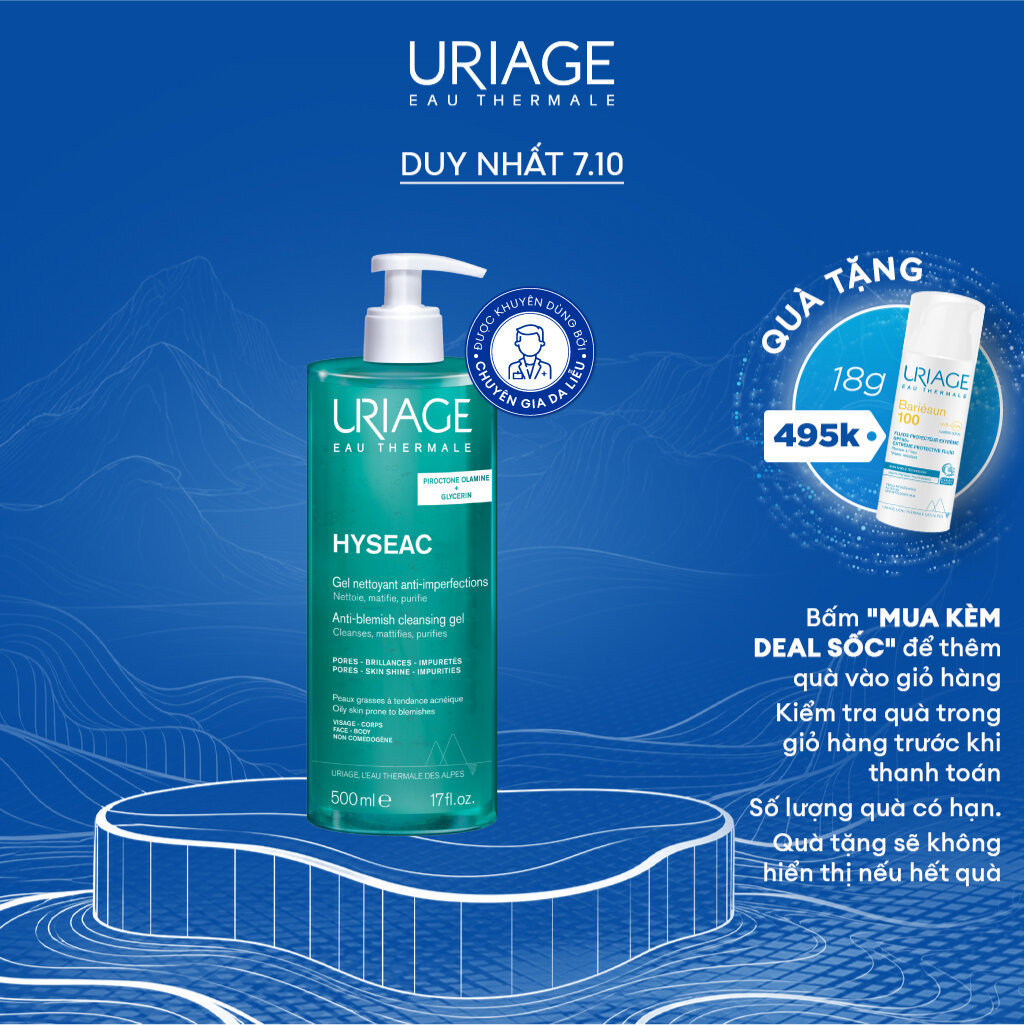 [500ml] Gel rửa mặt ngừa mụn cho da dầu Uriage Hyséac Gel Nettoyant Anti-Imperfect 500ml