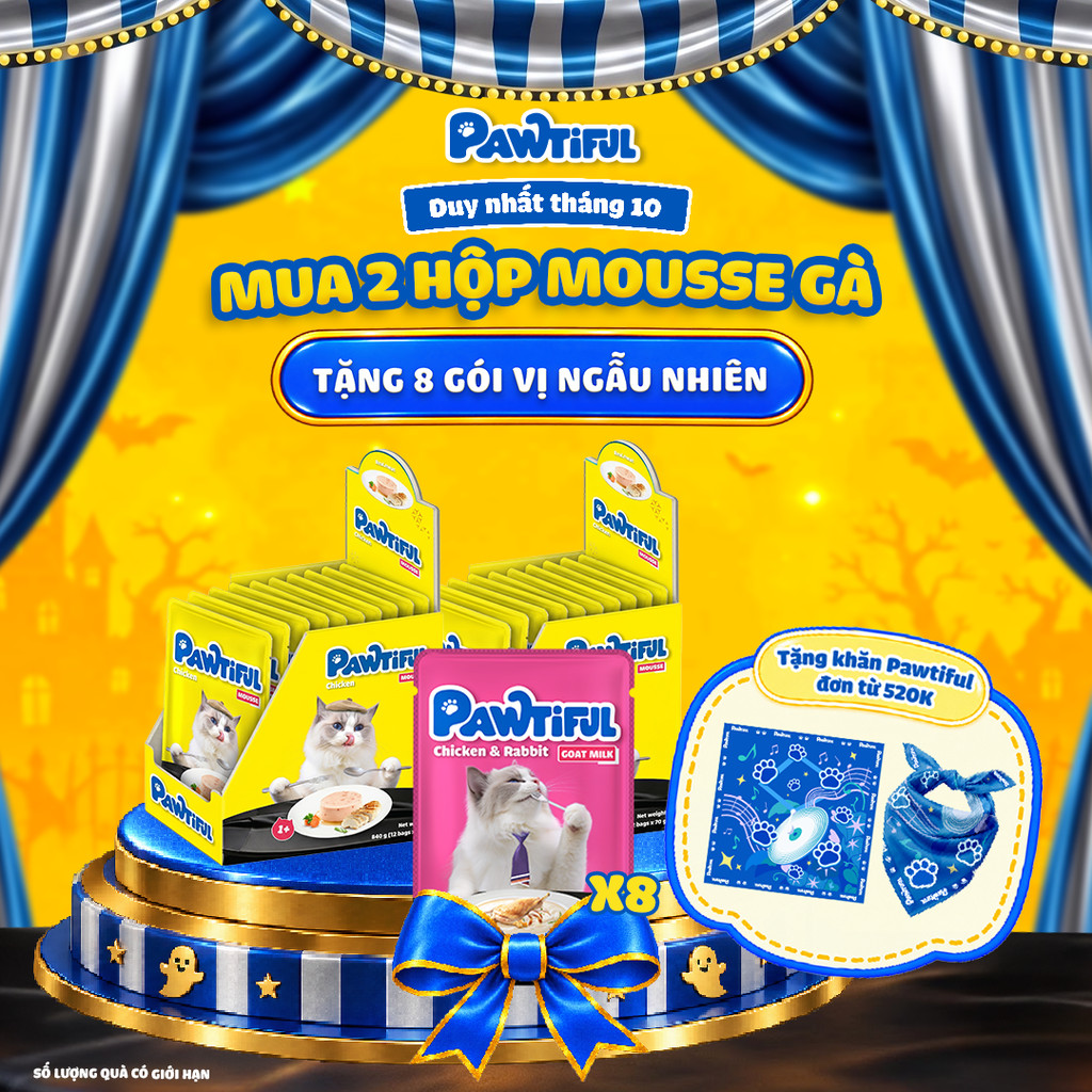[MUA 2 HỘP TẶNG 8 GÓI] 2 Hộp Pate Pawtiful cho mèo dạng Mousse vị Gà 2hộp x12túi x70g