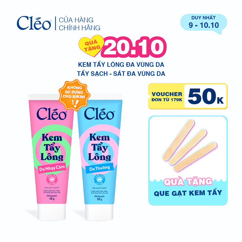 Kem Tẩy Lông Nách, Tẩy Lông Tay Chân Cleo, Tẩy Lông Sạch. Sát, Không Kích Ứng 50g