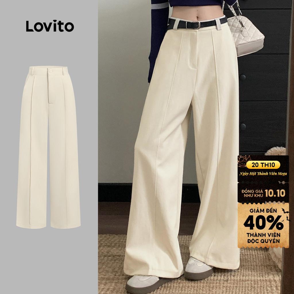 Quần Lovito phong cách thường ngày mùa xuân/hè màu kem mơ cho nữ LK5AD707