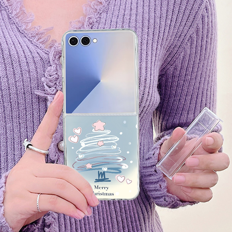 Giáng Sinh Dễ Thương Trong Suốt Ốp Lưng Điện Thoại Samsung Galaxy Z Flip 7 Flip 6 Flip 5 Flip 4 5G Full Bản Lề Gấp Cứng PC Dành Cho Samsung Z Flip7 Flip6 Flip5 Flip4 Flip3