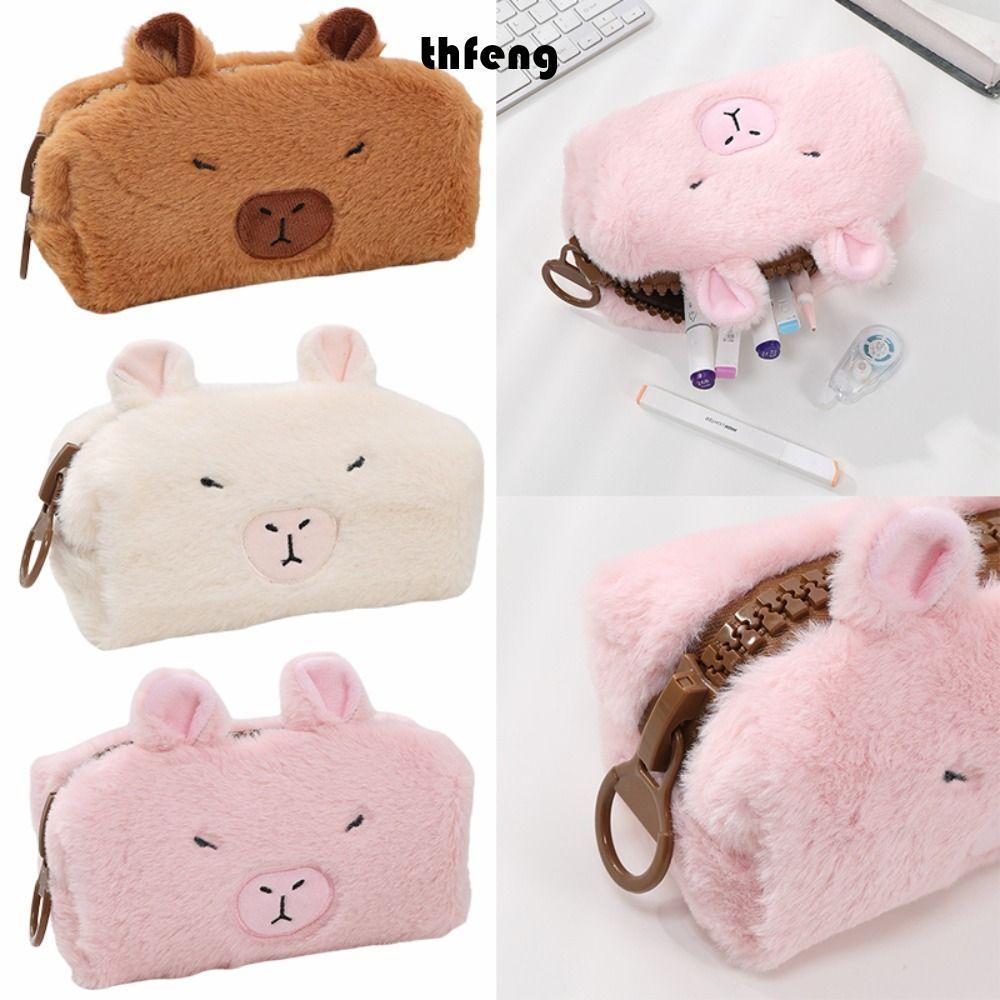 Túi Đựng Bút THFENG, Bút Chì Capybara Sang Trọng, Quà Tặng Di Động Trở Lại Trường Công Suất Lớn Dây Kéo Lớn Văn Phòng Phẩm Người Tổ Chức Sinh Viên
