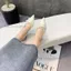 Sục bệt nữ mũi nhọn nơ mũi phối viền ren da mềm sang chảnh màu Đen Kem Nâu