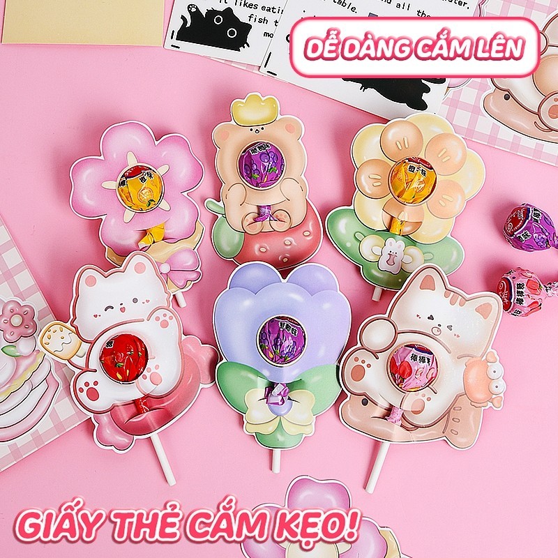 Giấy Bọc Kẹo Mút Hoạt Hình Cute, Thẻ Cắm Kẹo - Phụ Kiện Trang Trí Tiệc, Quà Tặng Xinh Xắn Cho Bé