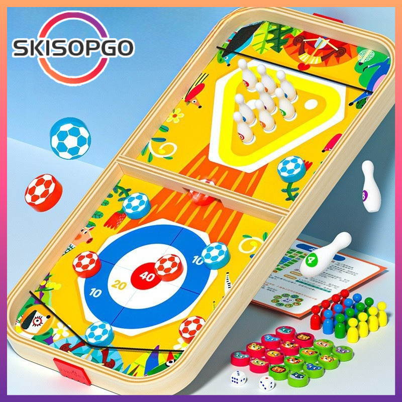 Bộ Đồ Chơi Gỗ 5 Trong 1 - Cờ Đập, Bowling, Khúc Côn Cầu, Cờ Máy Bay, Cờ Đấu Thú - Đồ Chơi Giáo Dục & Tương Tác Gia Đình