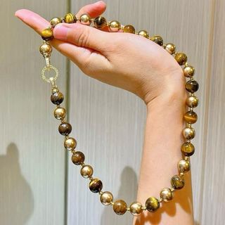 [N1125] Vòng Cổ, Dây Chuyền Mix Ngọc Nhân Tạo Kem Và Đá Mắt Hổ Tự Nhiên, Sang Trọng - DAISYN