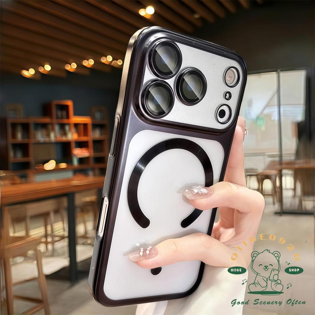 【 Ốp lưng iPhone17 】 Ốp điện thoại hấp dẫn từ tính mạ mờ siêu mỏng màu cam iphone 17 Pro Max 16 15 cho vỏ iPhone PC Vỏ cứng chống sốc