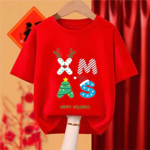 Trẻ em Giáng sinh vui vẻ Đồ họa Tee Tuần lộc và in cây Lễ hội Ngày lễ ngắn tay Top Trẻ em Quà tặng Giáng sinh
