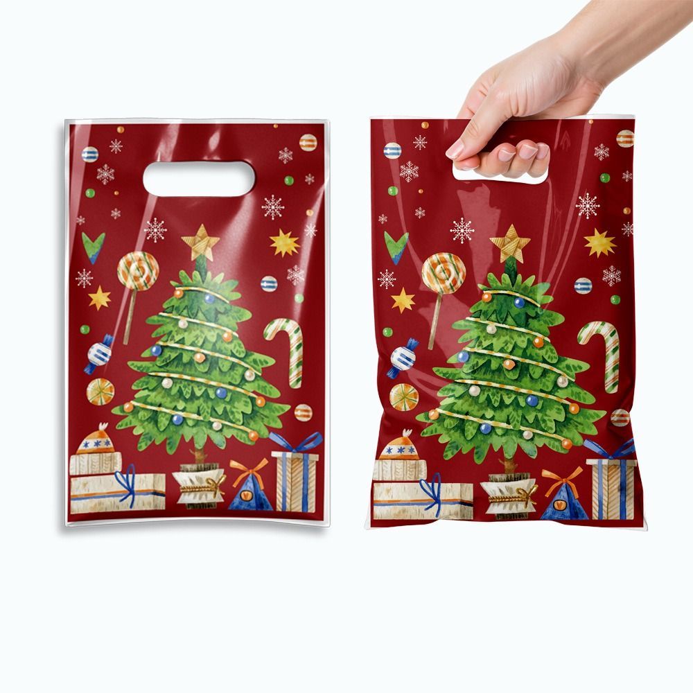 NORBORTO 50 Túi Giáng Sinh, Phim Hoạt Hình Màu Đỏ Ông Già Noel Xmas Tote, Phim Ngọc Trai Opp Sáng Tạo Họa Tiết Tuyết Giáng Sinh Cung Cấp Đồ Dùng Giáng Sinh