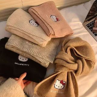Khăn choàng cổ Hello Kitty lông cừu mềm mịn, Khăn len giữ ấm mùa đông phong cách Hàn Quốc