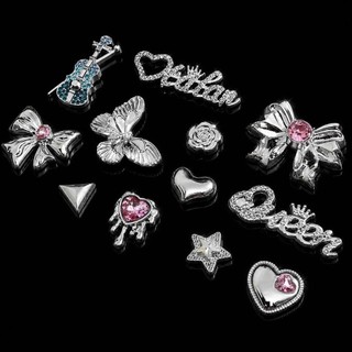 [ĐỘC QUYỀN]  Set Charm Queen Chrome Bạc Đính Đá Pha Lê Hồng Bướm Nơ Guitar Trái Tim Cao Cấp Trang Trí Dép Y2K Luxury