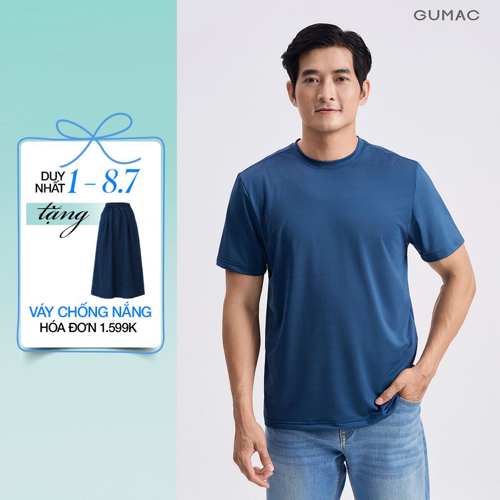 Áo Thun Nam GUMAC Form Regular Cổ Bo Tay Ngắn Thun Lạnh Co Giãn Basic ATNG04048