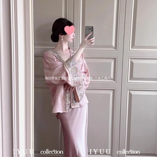 Bộ hai mảnh phong cách Trung Hoa thêu thanh lịch: áo khoác jacquard retro và đầm camisole cho Nữ