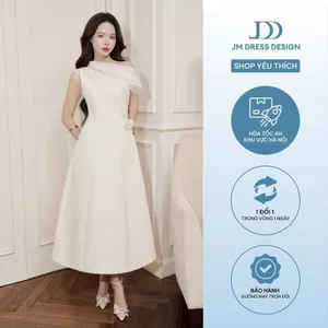 Đầm Đổ Phối Tơ Bung Ngực 1F18.2509K. Đầm Dài Midi Cổ Lệch One Shoulder Hoa 3D Dự Tiệc Sang Trọng Thiết Kế Bởi JM Dress