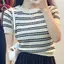 Mùa hè Mới Thời Trang Sọc Tay Ngắn Màu Trơn Đa Năng Giảm Tuổi Giảm Béo Dệt Kim Top Áo Thun VN