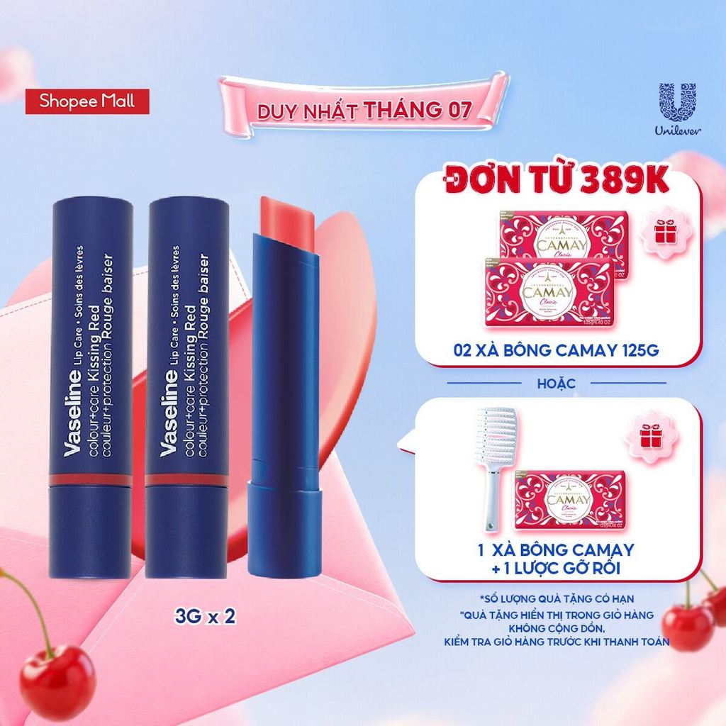 Combo 2 Son dưỡng môi Vaseline Colour+Care Kissing Red 3g (Đỏ)