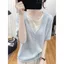 Mùa hè Plus size Ice Silk Cổ chữ V giả hai mảnh dệt kim ngắn tay kích thước lớn che phủ chất béo Giảm tuổi thon gọn hơn Áo thun phù hợp thoáng khí dành cho nữ
