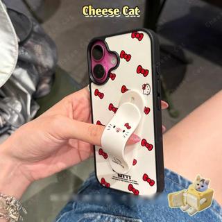Ốp điện thoại hình nơ đỏ Kitty giá đỡ chiếc nhẫn cho iPhone 14 13 11 12 15 16 17 Pro Max Xs Max XR 7 8 Plus