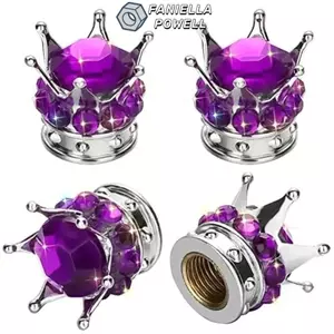 FANIELLAPOWELL 4 Mũ Thân Van Lốp, Crown Chrome Crown Xe Ô Tô Nắp Lốp, Lõi Đồng Handmade Pha Lê Kim Cương Giả Nhiều Màu Sắc Vỏ Thân Van