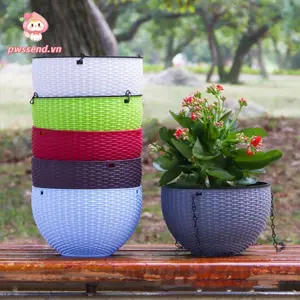 PWSSEND Giỏ dệt Plaited, Chậu hoa trồng cây trong nhà bằng nhựa tròn, Trang trí sân vườn có dây chuyền Trang trí nội thất Chậu hoa treo ban công