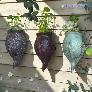 WANYEDI Đồ trang trí cá, Chậu hoa cá không khoan treo tường, Chậu trồng cây cổ điển phong cách mộc mạc Trang chủ