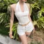 Mùa hè Royal Sister Classy Gạc Khâu dây Áo Vest ngắn Hot Girl Slim-fit Slimmer Look Lady Gentle All @ -