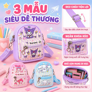 Túi đeo chéo mini văn phòng phẩm – Bộ 24 món – Nhân vật My Melody,Kuromi,Cinnamoroll–Chất liệu an toàn –Nhập vai học tập