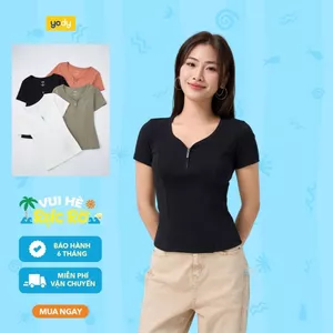 Áo thun nữ YODY áo phông vải rib slimfit tôn dáng cổ kéo thanh lịch WCTS25S117