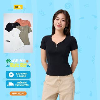 Áo thun nữ YODY áo phông vải rib slimfit tôn dáng cổ kéo thanh lịch WCTS25S117
