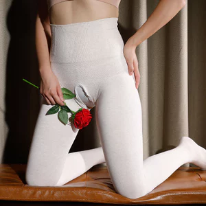 SWSW Cao Cấp Nẹp Bụng Mở Đáy Quần Legging Nữ Thu Đông Plus Nhung Ôm Hơn Nhìn Gợi Cảm Miễn Phí Mang Lại Kích Thước Lớn Xương Cá Cotton Rỗng Quần Gợi Cảm Giường Hình Ảnh