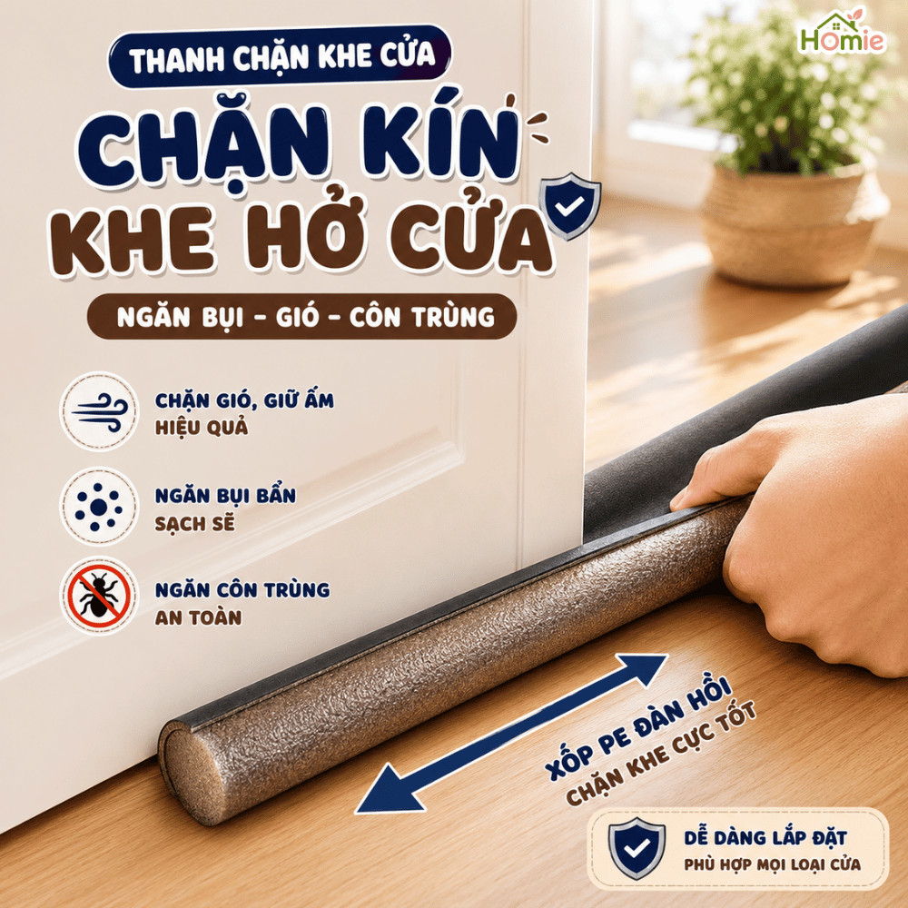 Thanh Nẹp Xốp Chặn Khe Cửa Ngăn Côn Trùng HOMIE, Nẹp Xốp Chặn Khe Cửa Cách Âm Giữ Nhiệt Máy Lạnh