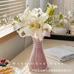 Pháp Ren Khiêu Vũ Váy Bình Thủy Tinh Thời Trung Cổ Fenton Váy Hồng Ánh Sáng Sang Trọng Phòng Khách Sắp Xếp Hoa Xuất Hiện Bộ Hoa Mềm 9S8S