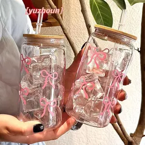 500ml Nơ Nhựa Cốc Nước Hình Bình Có Nắp Và Ống Hút Cho Đá Cà Phê Nước Uống Cốc Quà Tặng