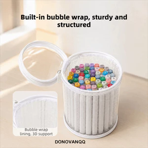 Túi đựng bút chì hình trụ DONOVANQQ, Hộp đựng bút chống nước PVC, Dung tích lớn di động trong suốt có tay cầm Túi đựng cọ trang điểm văn phòng