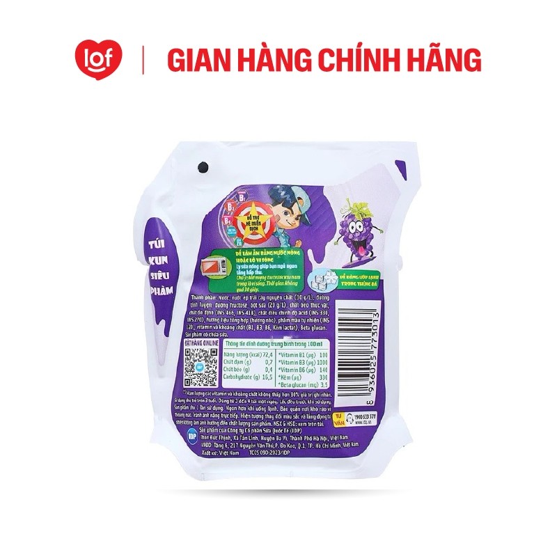 Sữa trái cây KUN vị nho thùng 24 túi x 110ml