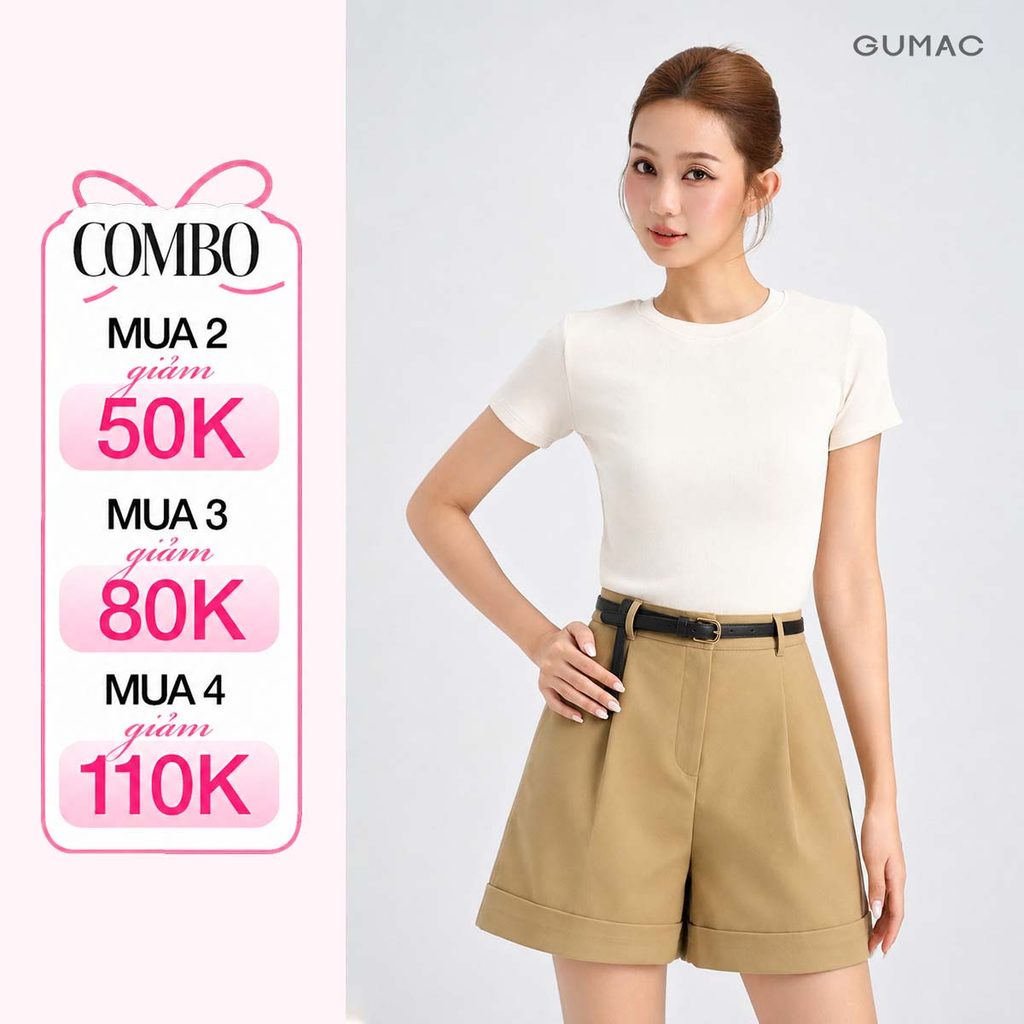 Quần Short Nữ GUMAC Form A Cạp Cao Lưng Rời Lai Lật Có Túi Dáng Đẹp Chất Bố Thun Mềm Mát LSHG05073