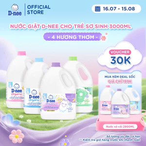 Nước giặt D-nee cho trẻ sơ sinh, mềm dịu, thơm nhẹ, không hư hại quần áo - Can 3000ml - 4 Hương thơm