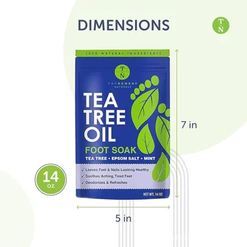 Ngâm chân dầu cây trà 14oz với muối Epsom và bạc hà của Truremedy Naturals - Muối ngâm chân cho bàn chân khô và mệt mỏi - Tẩy tế bào chết nhẹ nhàng và làm mới cho da mềm mại, dẻo dai