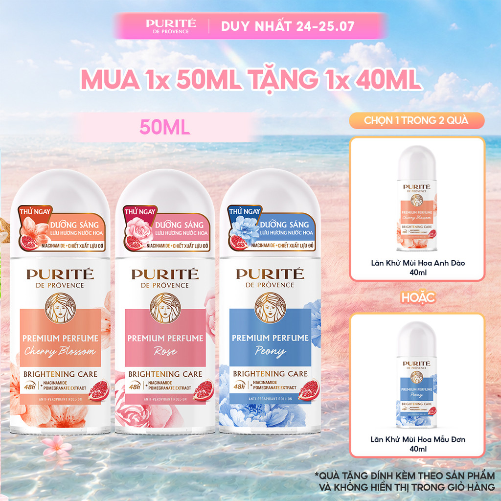Lăn Khử Mùi Dưỡng Sáng Hương Nước Hoa Cao Cấp Purité 50ML Tặng  Lăn Khử Mùi Dưỡng Sáng 40ML