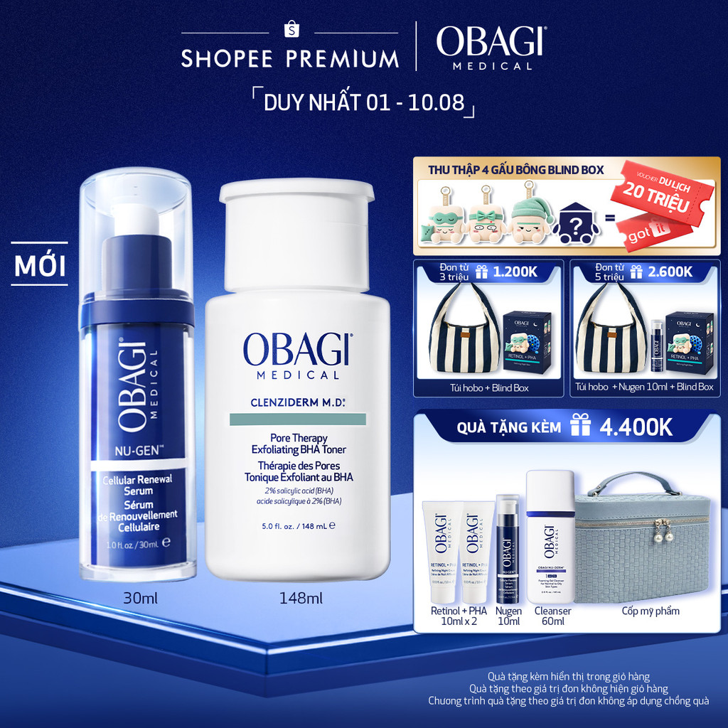 Combo Serum Kích Hoạt Năng Lượng Tế Bào Obagi Nugen 30ml & Toner BHA Clenziderm M.D. Exfoliating 148ml