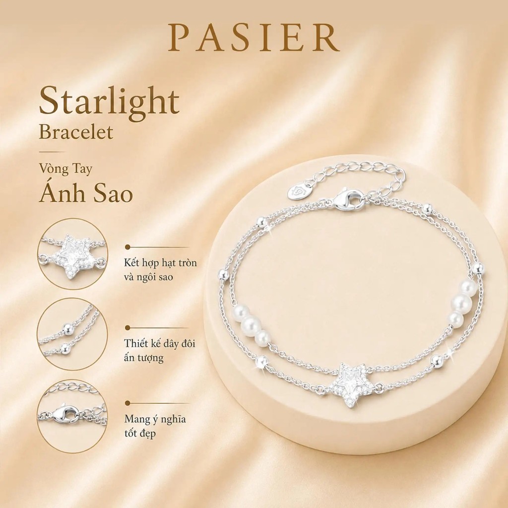 Vòng tay nữ PASIER với hạt tròn phong cách Hàn Quốc và dây đôi, dễ điều chỉnh, thích hợp cho công việc, hẹn hò, tiệc tùng, đi kèm hộp đẹp HW0042