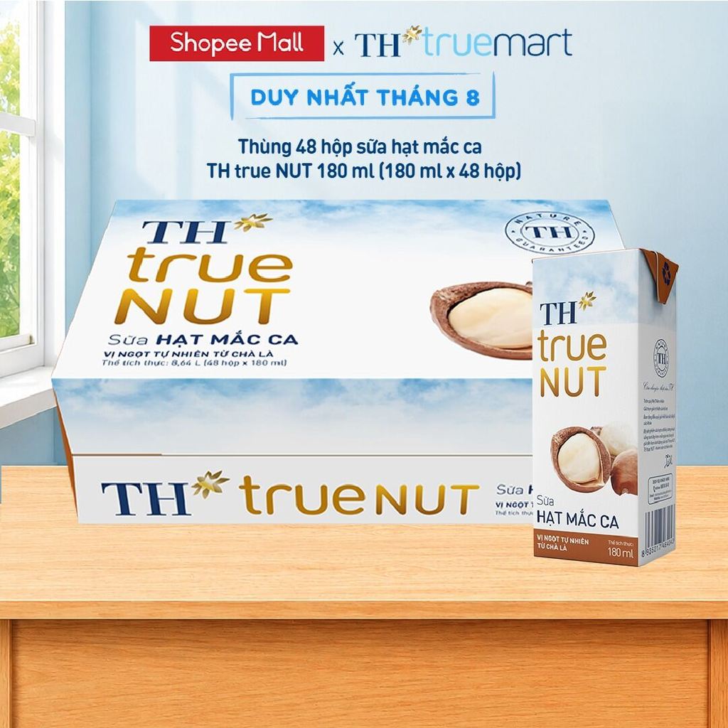 [LIVESTREAM] Thùng 48 hộp sữa hạt mắc ca TH true NUT 180 ml (180 ml x 48)