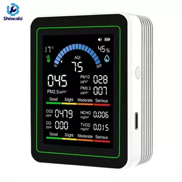 Máy đo chất lượng không khí Máy kiểm tra không khí cầm tay đa cảm biến với CO2 CO TVOC HCHO PM2.5 PM10 Đơn vị có thể chuyển đổi độ ẩm nhiệt độ cho phòng thí nghiệm