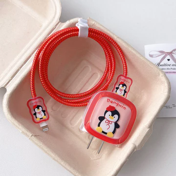 Hoạt Hình Dễ Thương Chim Cánh Cụt Thích Hợp Cho Apple 16 Cáp Dữ Liệu Vỏ Bảo Vệ 14promax Đầu Sạc iphone15pro Sạc 13 / 12 / 11 Cáp Điện Thoại Di Động Cáp Sạc 20w Vỏ Sạc Nhanh