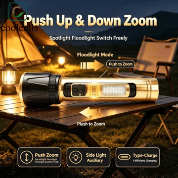 coolcells Đèn pin cảnh báo nhấp nháy COOLCELLS, Đèn pha rộng tầm xa 500M Đèn pin Laser trắng, Đèn pin Zoom USB Sạc COB Đèn bên Đèn pin khẩn cấp di động Nhiệm vụ tuần tra