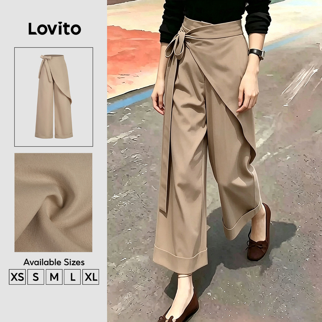 Lovito Quần kaki nữ mùa xuân/hè thiết kế thanh lịch dây đeo dáng bất đối xứng PTK8P2D777