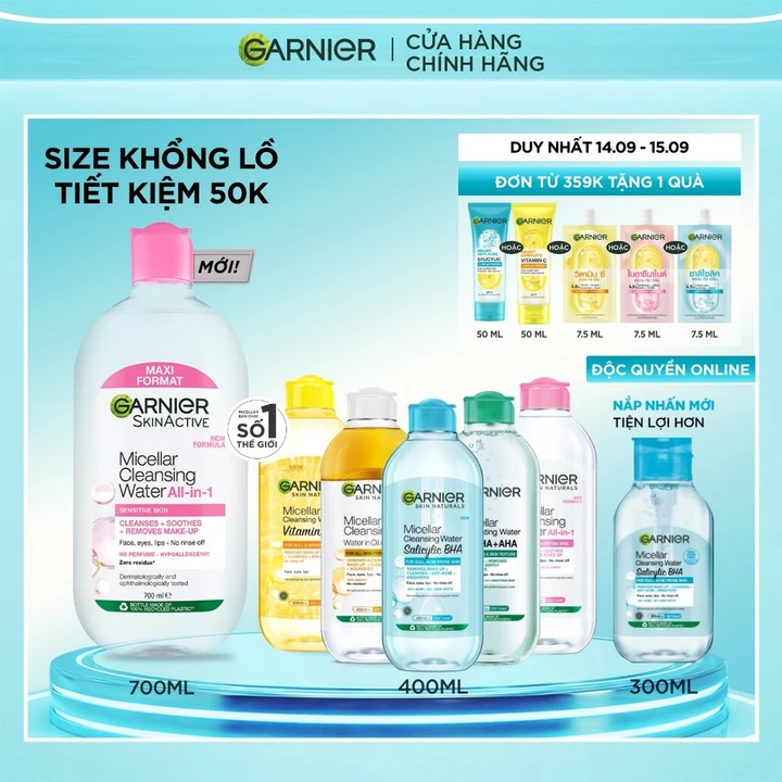 [CÓ SIZE MỚI] Nước Tẩy Trang làm sạch sâu dịu nhẹ cho mọi loại da - Garnier Micellar Cleansing Water 400ml & 700ml