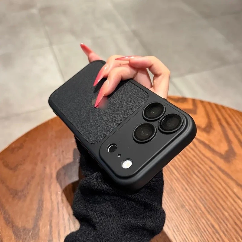 Thay đổi sang iPhone 18 Pro Max Vỏ cửa sổ lớn bằng da cho iPhone 12 13 14 15 16 17 Pro Max có bảo vệ ống kính máy ảnh Vỏ bọc toàn bộ Ốp điện thoại sang trọng chống sốc