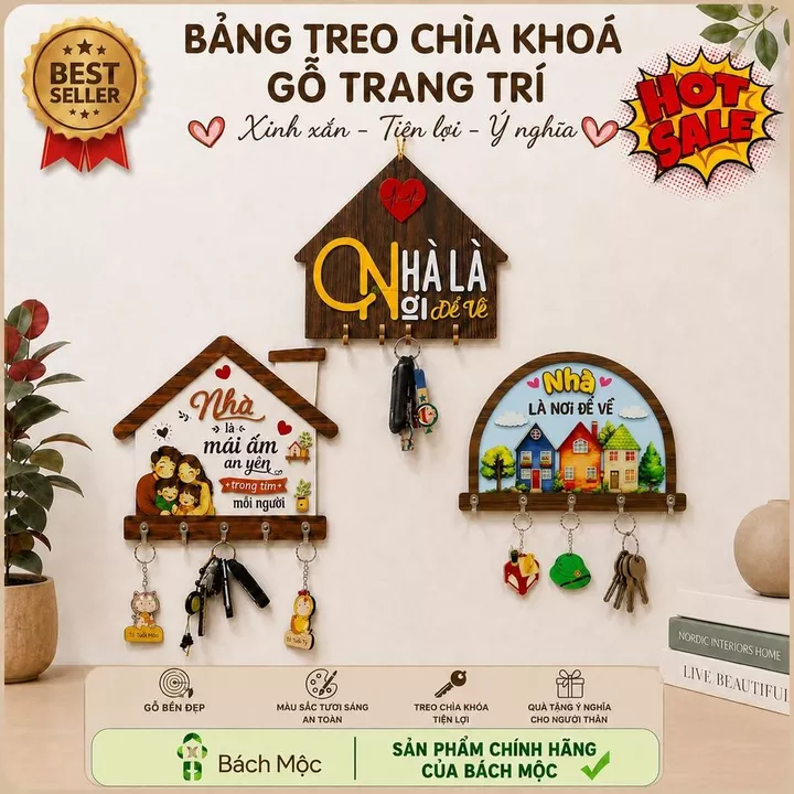 Bảng treo chìa khoá, treo đồ, treo Trang Trí Phòng Ngủ, Phòng Khách, Phòng Bếp, Decor Phòng, Treo Tường Bách Mộc