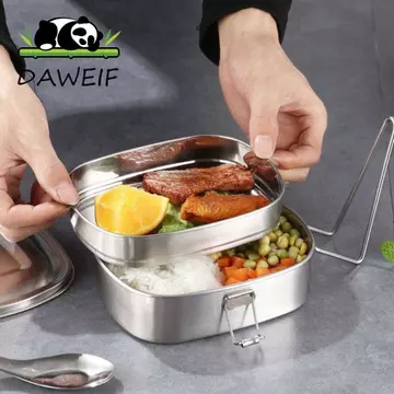 Hộp đựng thực phẩm DAWEIF, Hộp cơm trưa bằng thép không gỉ 1 / 2 lớp hình chữ nhật, Hộp đựng thực phẩm có thể gập lại chống rò rỉ thực tế Hộp đựng thực phẩm ngoài trời
